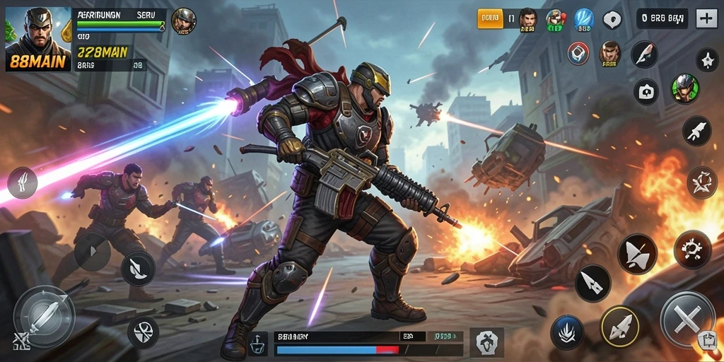 Tangkapan layar gameplay seru dari 88MAIN yang menunjukkan aksi pertarungan.