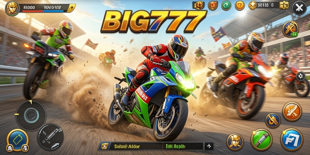 Tangkapan layar BIG777 menampilkan balapan motor yang mendebarkan di trek yang beragam.
