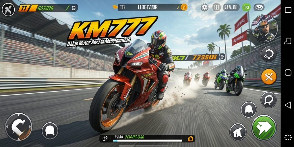 Tampilan gameplay seru dalam balapan motor di KM777.