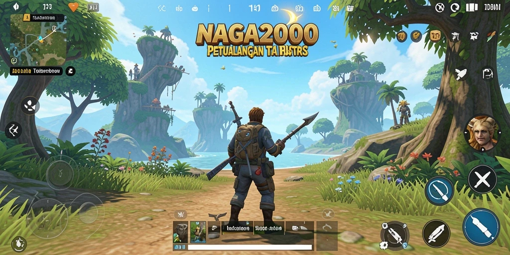 Gambar menunjukkan gameplay NAGA2000 dengan eksplorasi dunia terbuka.