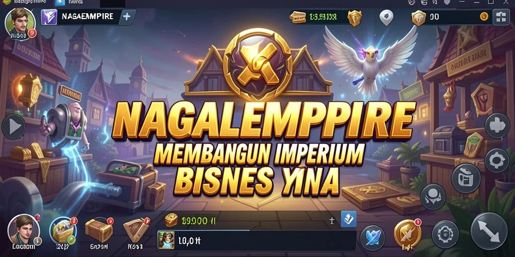 Screenshot gameplay NAGAEMPIRE menampilkan strategi pembangunan imperium bisnis.