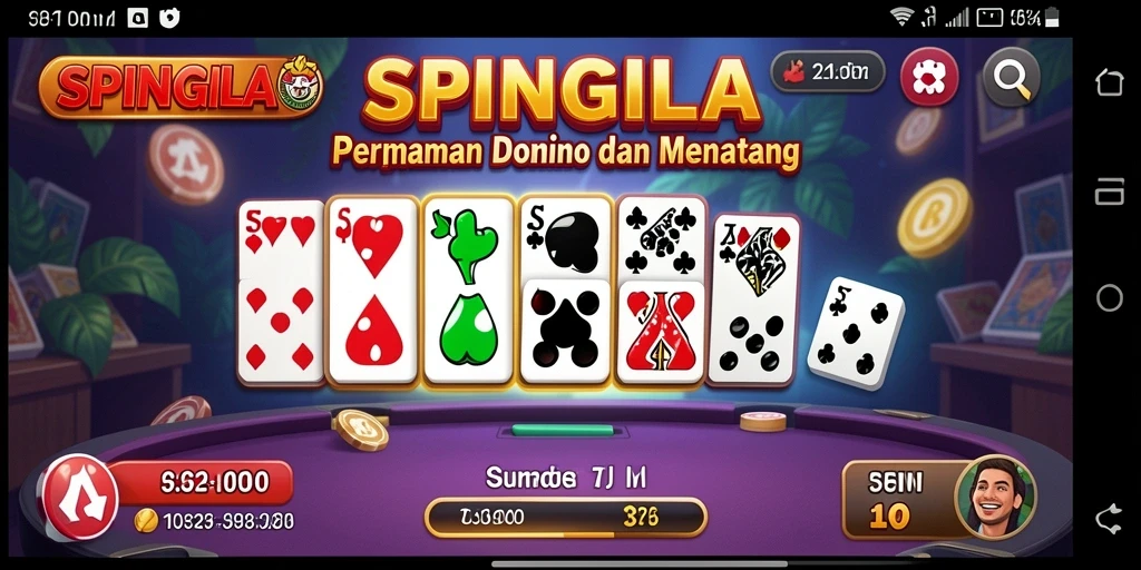 Screenshot utama SPINGILA menampilkan momen seru saat bermain Domino.